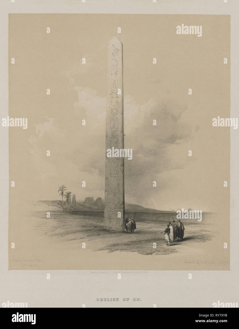 Ägypten und Nubien, Band II: Obelisk von Heliopolis, 1848. Louis Haghe (British, 1806-1885), F. G. Mond, 20 Threadneedle Street, London, nachdem David Roberts (British, 1796-1864). Farblithographie; Blatt: 43 x 43,6 cm (16 15/16 x 17 3/16 in.); Bild: 40,3 x 26,4 cm (15 7/8 x 10 3/8 in Stockfoto