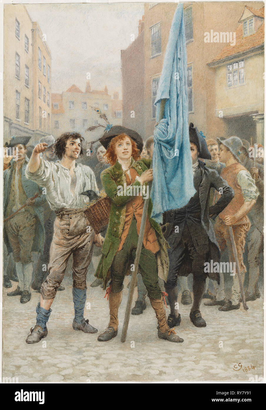 Barnaby Rudge helfen, die Gordon Unruhen, 1884 führen. Charles Green (British, 1840-1898). Aquarell mit Spuren von Graphit auf Off-white webte Papier; Blatt: 25,4 x 17,6 cm (10 x 6 15/16 in Stockfoto