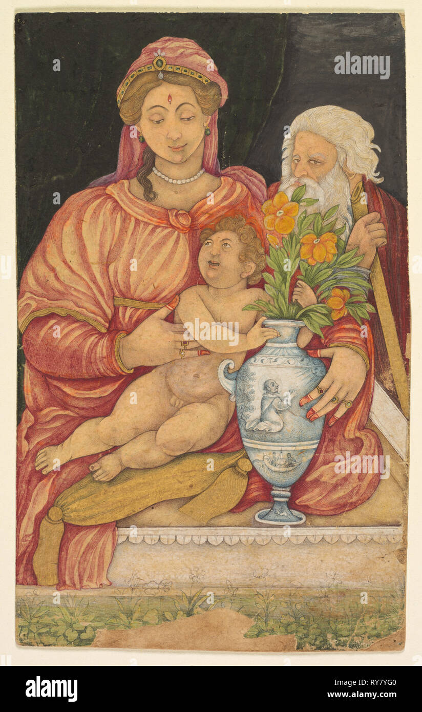 Die Heilige Familie, C. 1620 s. Im Norden Indiens, Mughal, Anfang des 17. Jahrhunderts. Opak Aquarell und Gold auf Papier Stockfoto