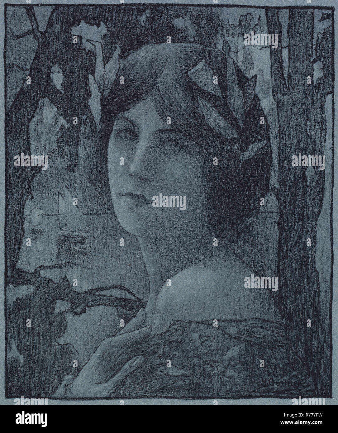 Gentlel Nacht (Nuit douce), 1899. Henri-Jules Guinier (Französisch, 1867-1927). Auf blauem Papier Lithographie; Blatt: 31,4 x 26,5 cm (12 3/8 x 10 5/6 in.); sekundäre unterstützen: 44,4 x 30,7 cm (17 1/2 x 12 1/8 in.); Insgesamt: 38,8 x 30,1 cm (15 1/4 x 11 7/8 in.); Rand: 29,5 x 24,8 cm (11 5/8 x 9 3/4 in Stockfoto
