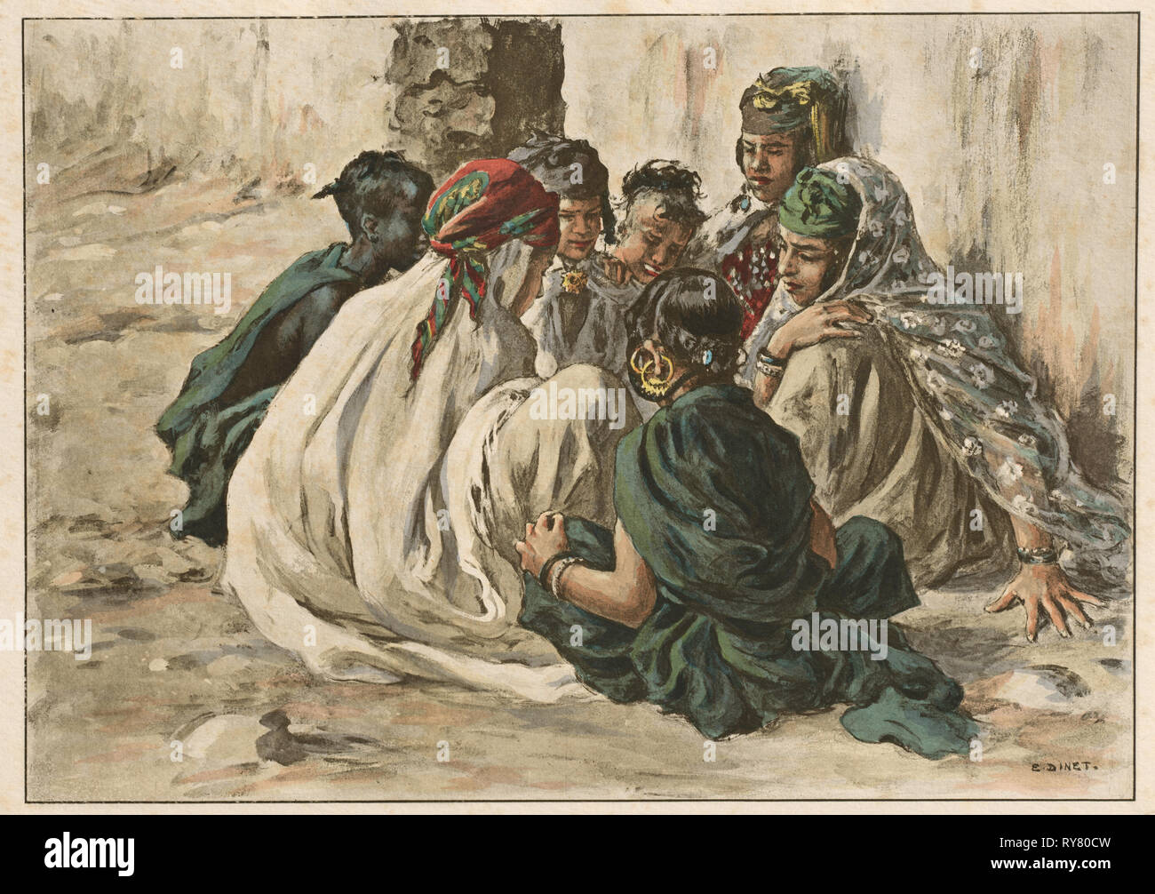 L'Estampe Moderne: Jeux de Fillettes à Laghouat, 1899. Étienne Dinet (Französisch, 1861-1929), Imprimerie Champenois. Farblithographie aus gebundenen Band mit 50 Lithographien, die jeweils mit einem Seidenpapier Guard; Blatt: 39,8 x 30,5 cm (15 11/16 x 12 in.); Bild: 24,4 x 34,5 cm (9 5/8 x 13 9/16 Zoll Stockfoto