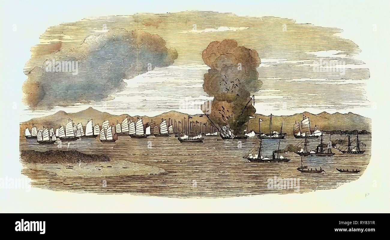 Zerstörung von Shap - "Piratical Ng-Tsai der Flotte, die durch die Briten, die im Golf von Tonquin Stockfoto