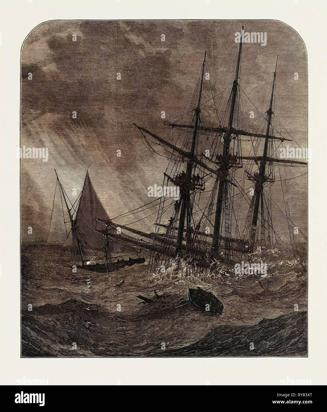 Die Katastrophe im Kanal: Der Cutter Boot die Überlebenden der Takelage des Northfleet 1873 Stockfoto