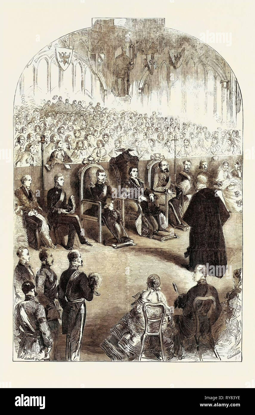 Präsentation der Freiheit der Stadt London Prinz Friedrich Wilhelm von Preußen in der Guildhall: Das Chamberlain Lesen der Adresse am 25. Juli 1857 Stockfoto