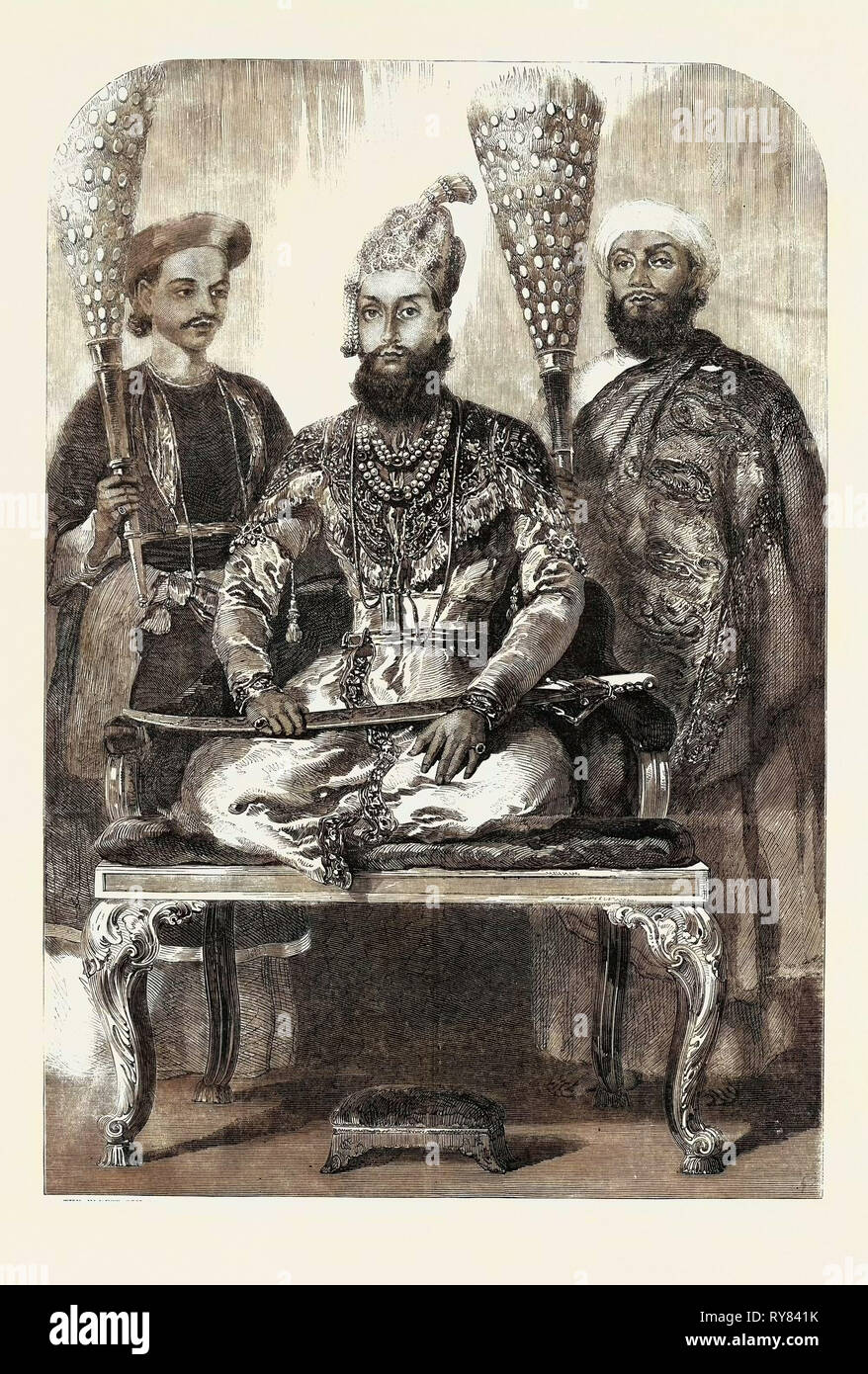 Der älteste Sohn des König von Delhi seinen Schatzmeister und Arzt aus ein Bild gemalt im Palast in Delhi durch Herrn W. Zimmermann Stockfoto