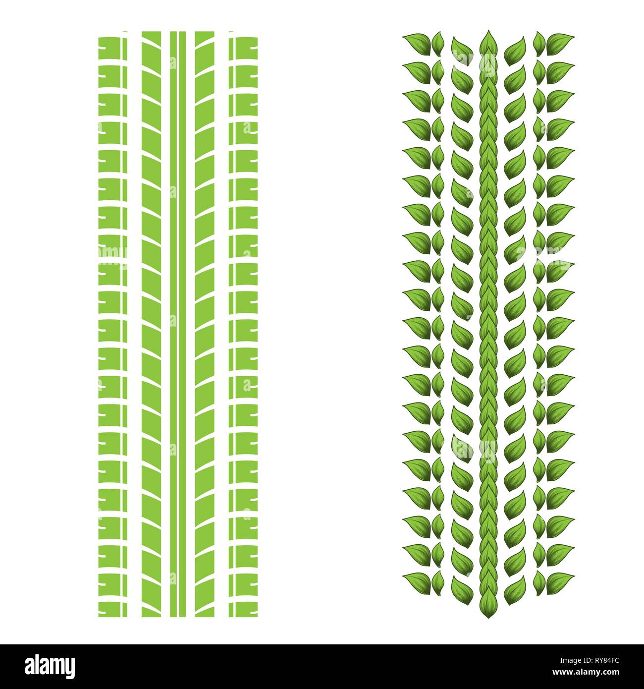 Grüne Reifenspur Silhouette mit Blättern Pfad Stock Vektor