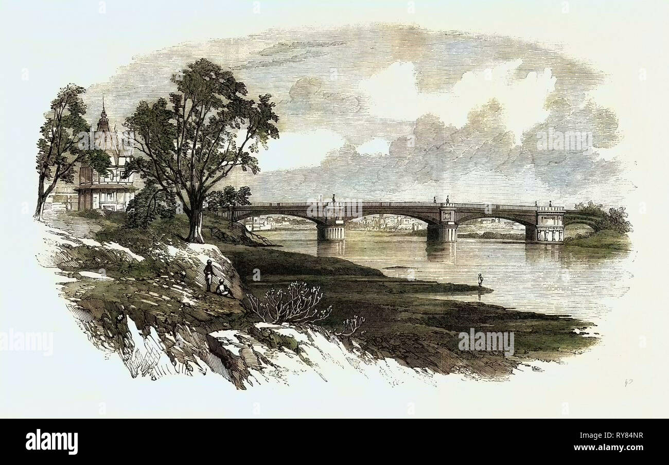Eiserne Brücke über den Goomtee bei Lucknow von Unternehmen Nr. 1 und 2 der Royal Welsh Fusiliers Stockfoto