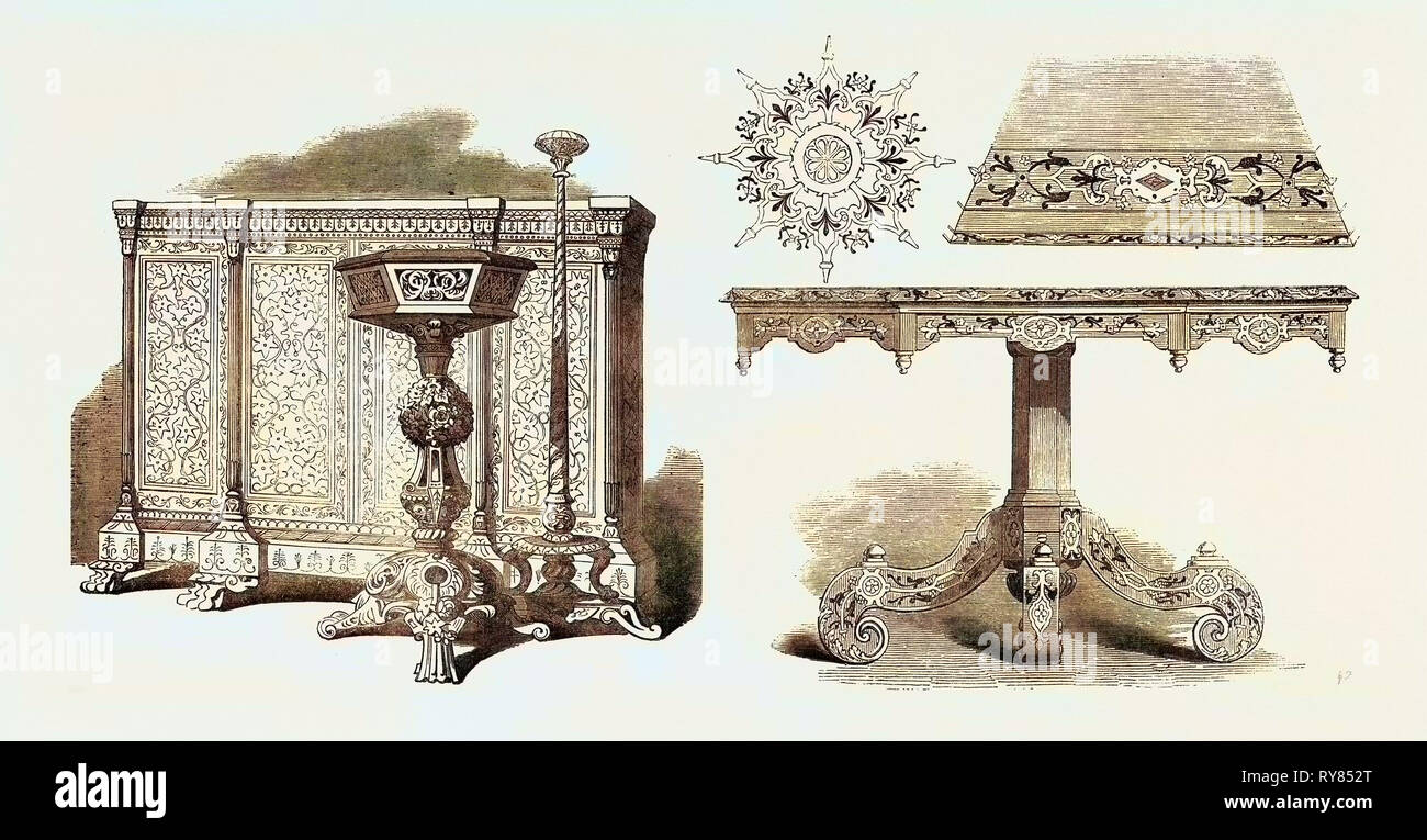 Möbel, East India Company und, Intarsien und Ornamenten aus Top, Caldecott, Great Russell Street Stockfoto