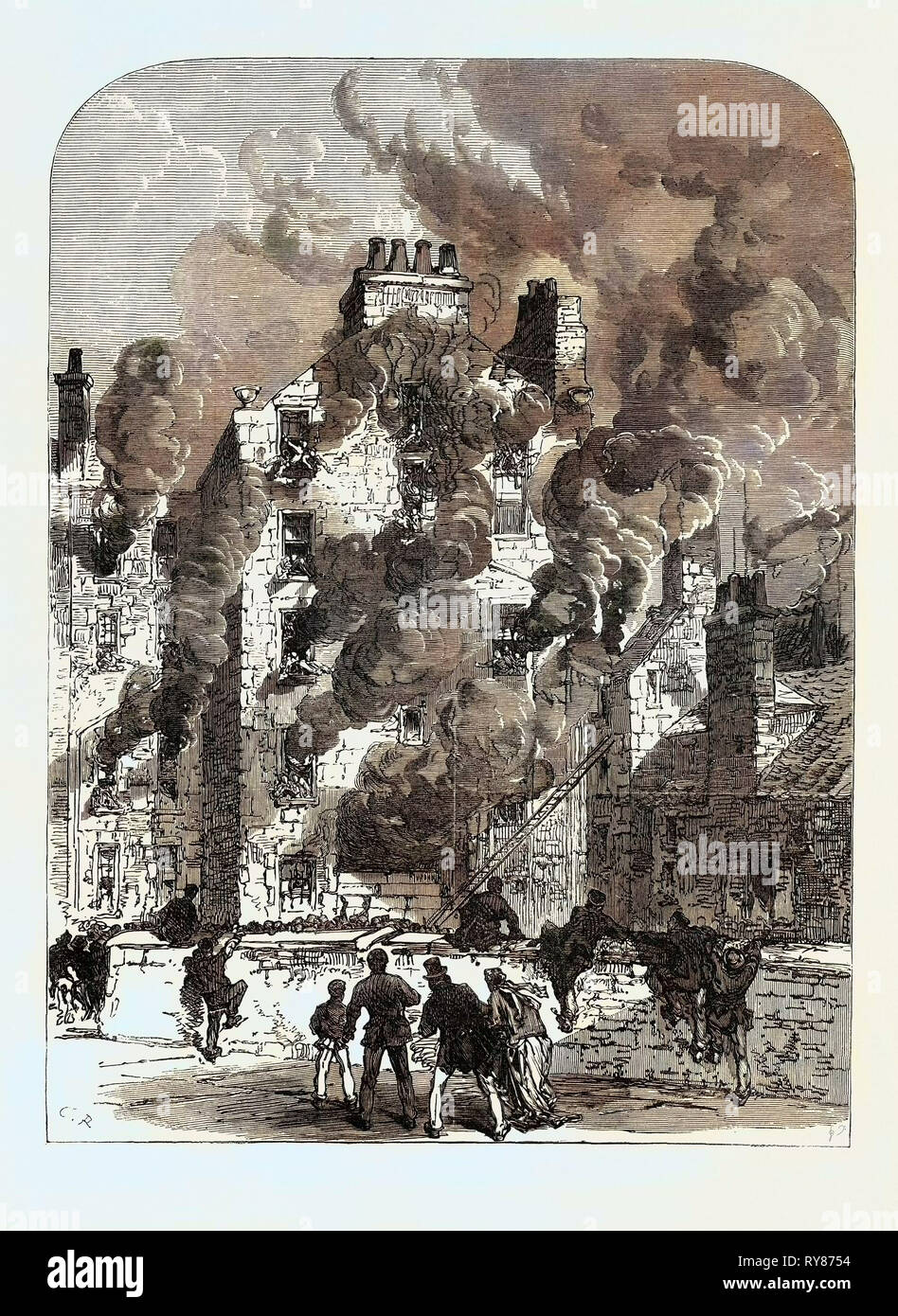 Das tödliche Feuer in der Canongate Edinburgh UK 1867 Stockfoto