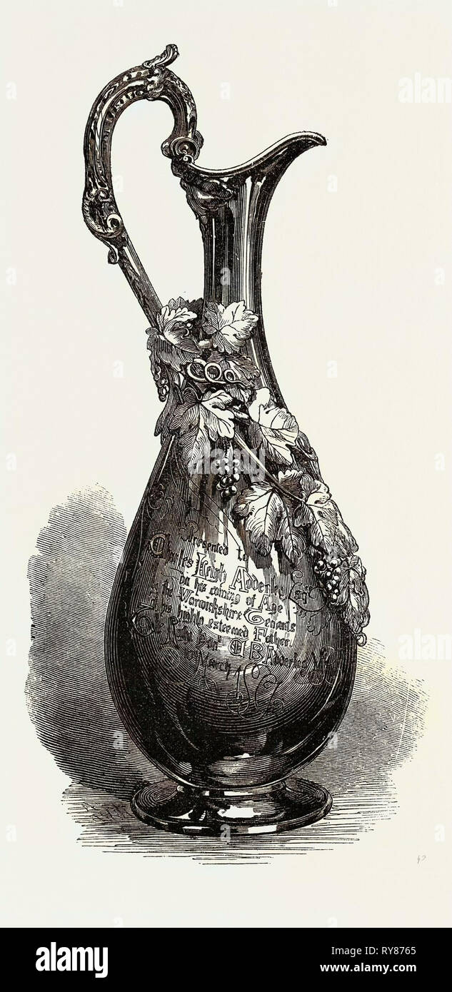 Kanne präsentiert C.L. Adderley Esq von seines Vaters Mieter 1867 Stockfoto