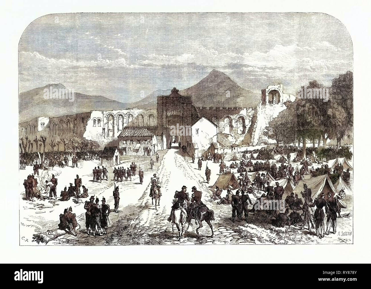 Französische Truppen lagerten sich im Lateran Tor in Rom Italien 1867 Stockfoto