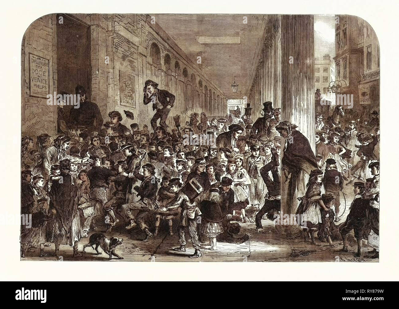 Kinder engagieren für die Christmas Pantomime an der Drury Lane Theatre London UK 1867 Stockfoto