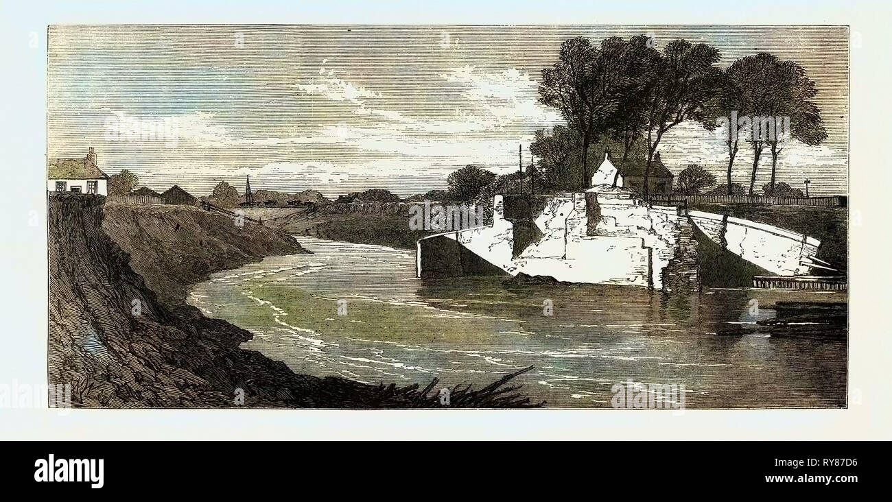 Die Überschwemmungen im Venn: Die durchgebrannte Schleuse im Sumpfland Entwässern 1862 Stockfoto