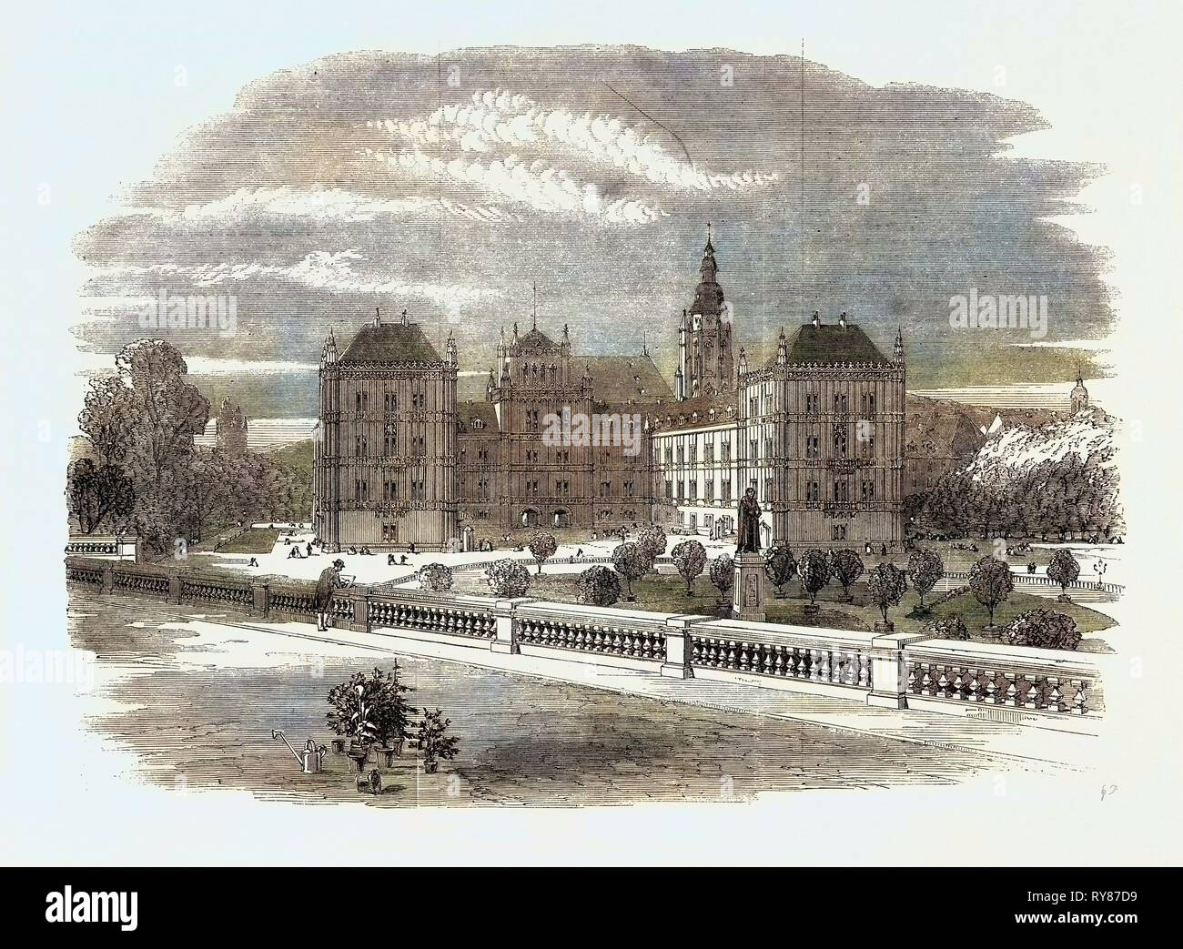 Die Queen's Besuch in Deutschland: Das herzogliche Schloss und Kirche St. Moritz Coburg 1862 Stockfoto
