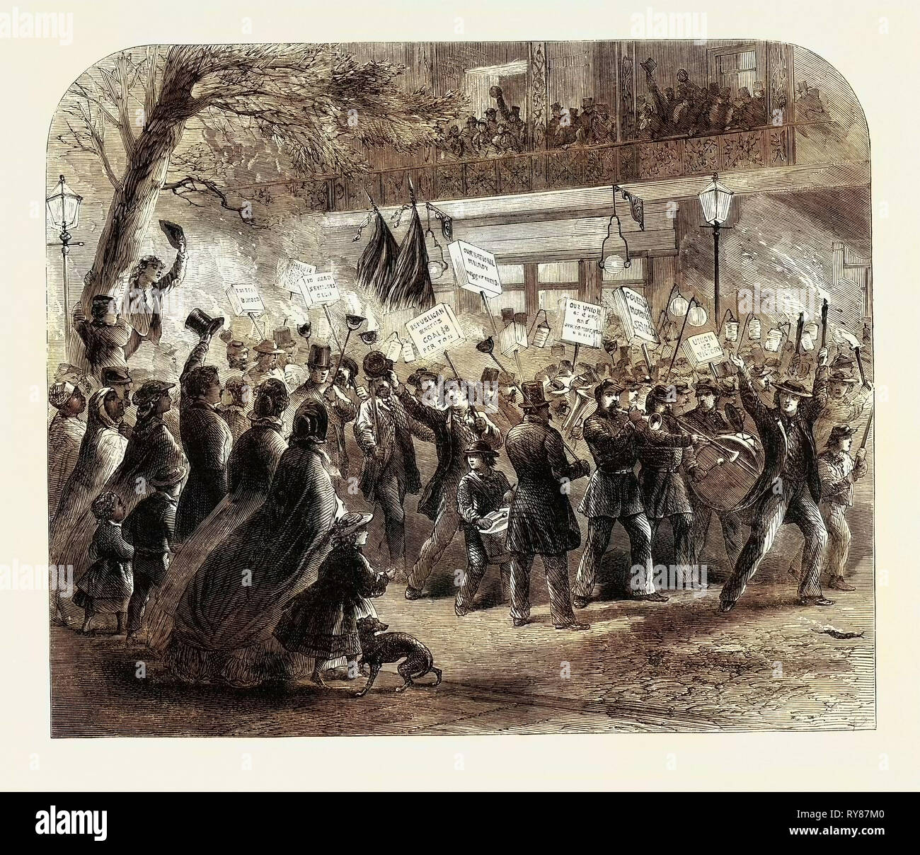 Die Wahl von Herrn Horatio Seymour Gouverneur des Staates New York: Demokratische Prozession vorbei an der New York Hotel 1862 Stockfoto