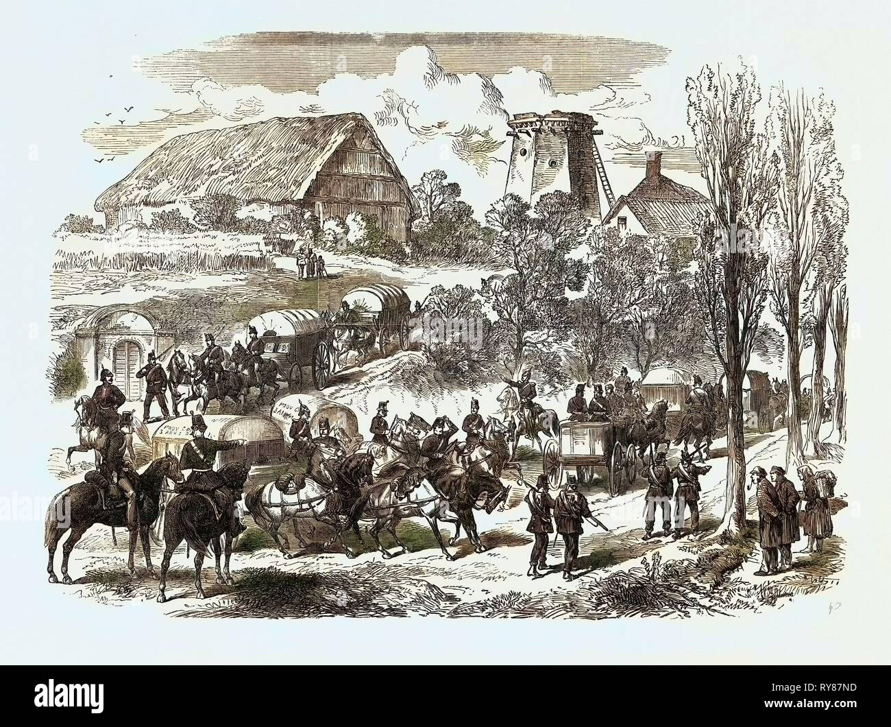 Den Preußisch-Österreichischen Krieg: Futter Wagen der preußischen Armee an der Sächsischen Grenze 1866 Stockfoto