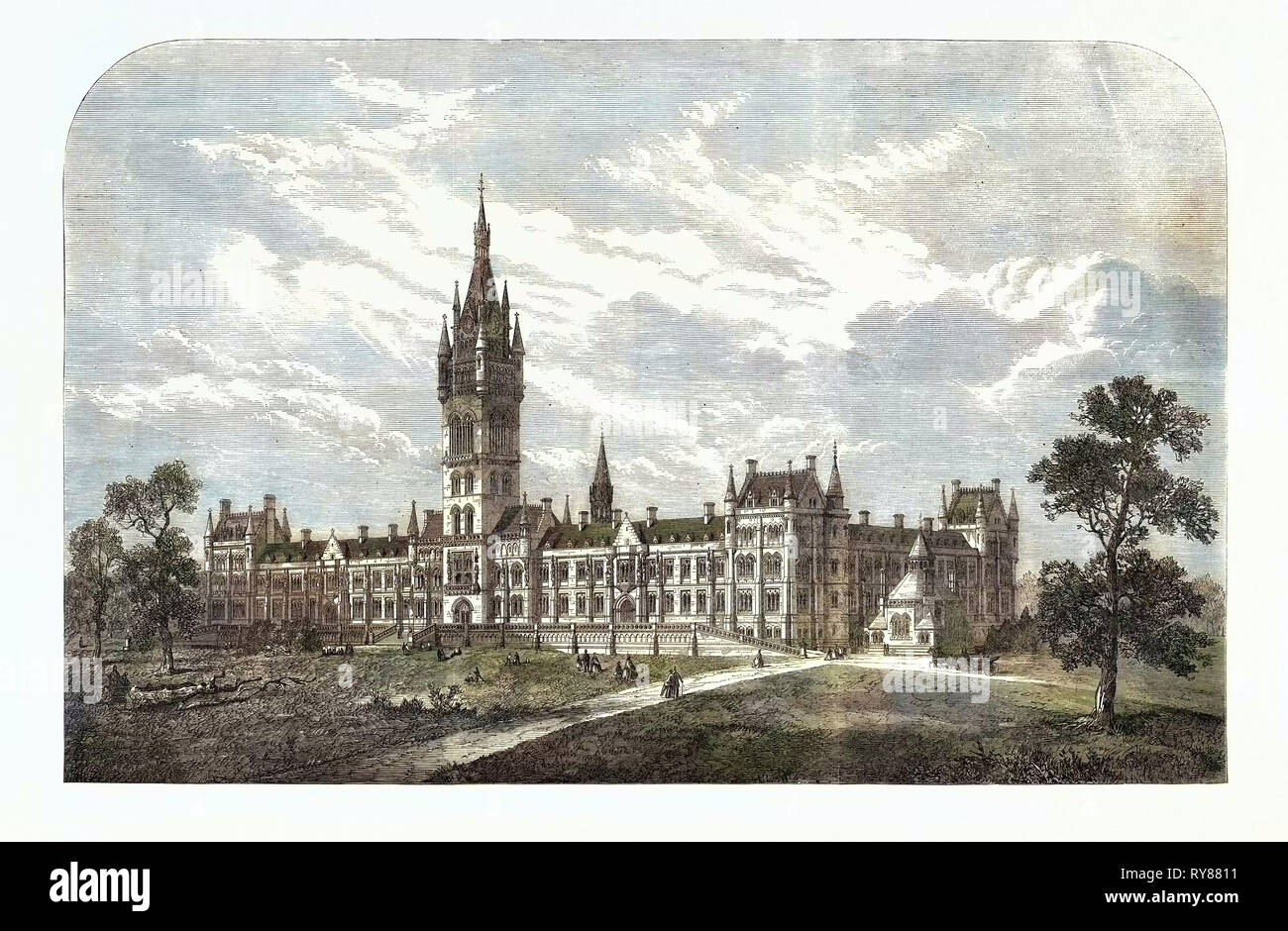 Die Universität Glasgow: Vorgesehene neue Gebäude UK 1866 Stockfoto