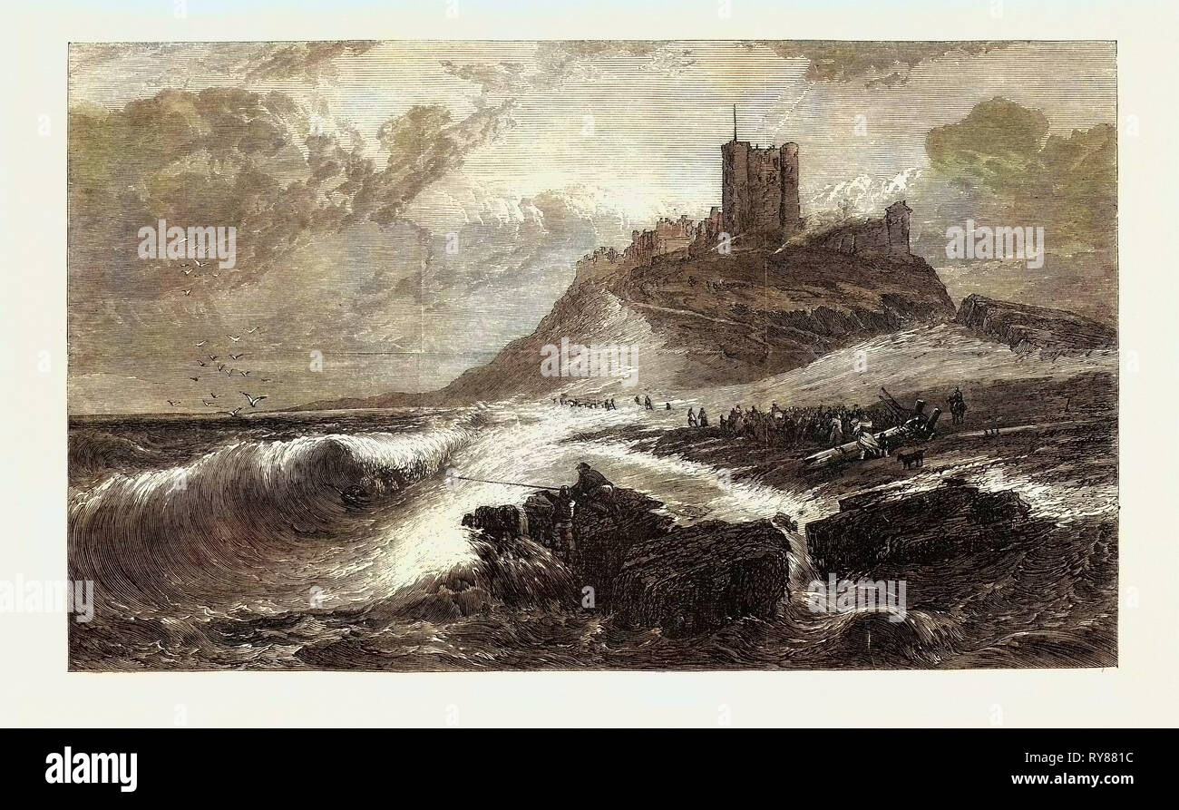 Bamborough Schloss ein Signal der Not in Sicht, in der Ausstellung der Gesellschaft der britischen Künstler 1866 Stockfoto