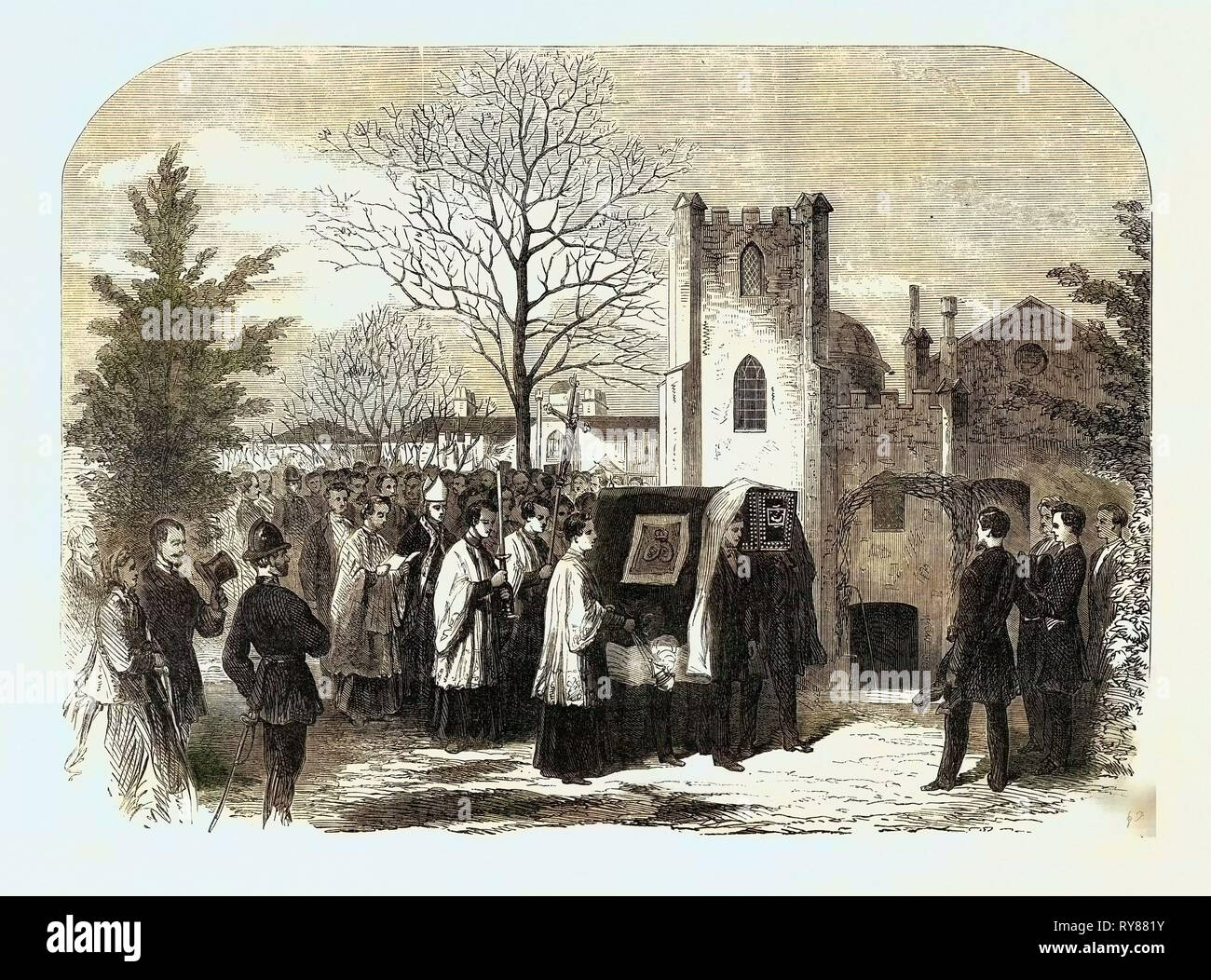 Die Beerdigung der Königin Marie Amelie: Ankunft der Trauerzug in Weybridge Kapelle 1866 Stockfoto