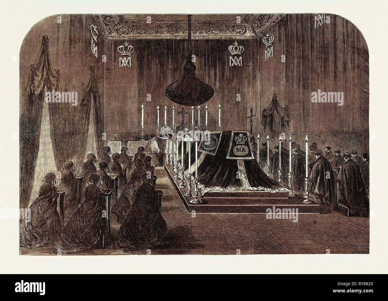 Die Beerdigung der Königin Marie Amelie: Der letzte feierliche Service in der Chapelle Ardente am Claremont 1866 Stockfoto