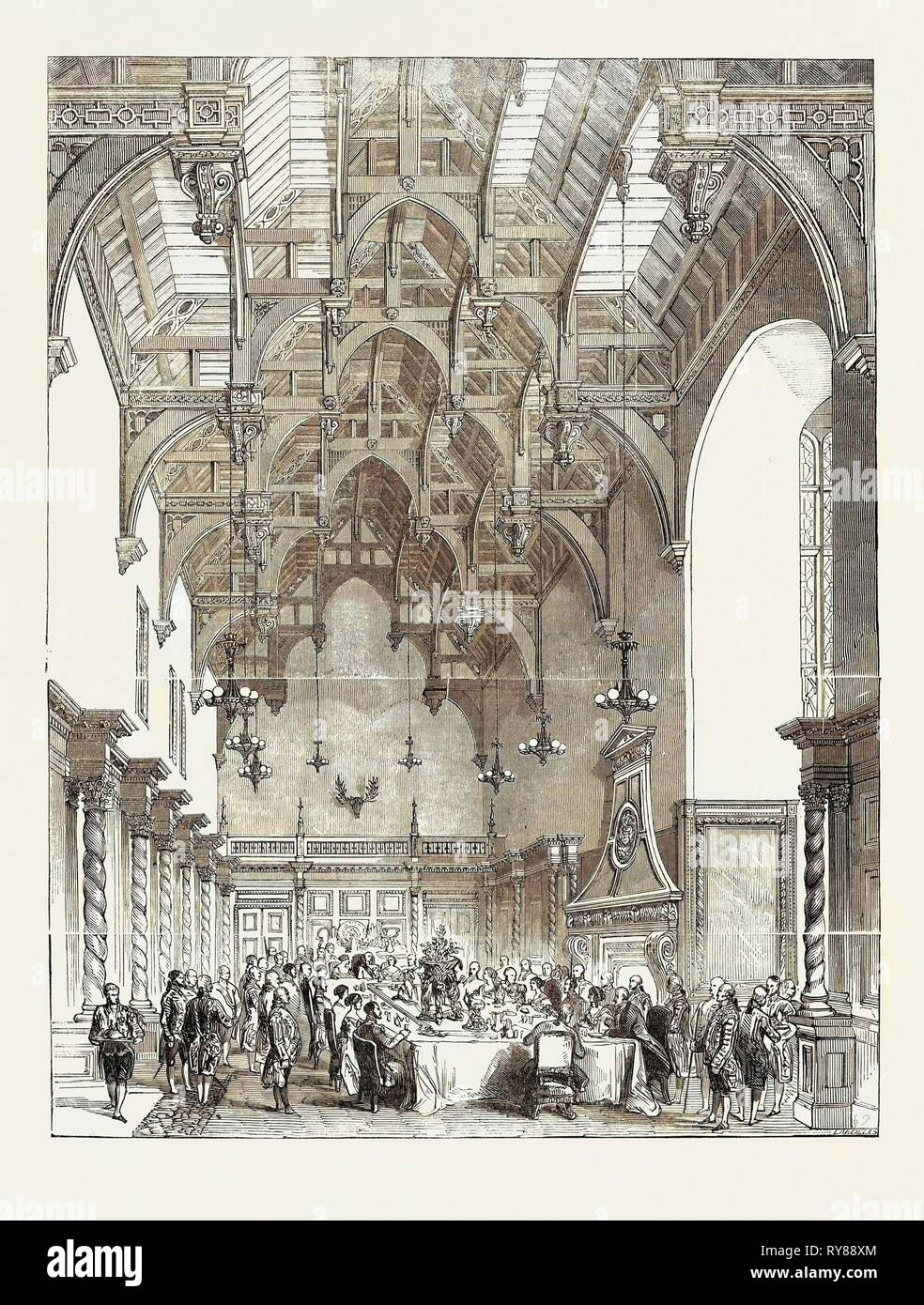 Das Bankett in der großen Halle, in Burghley Stockfoto