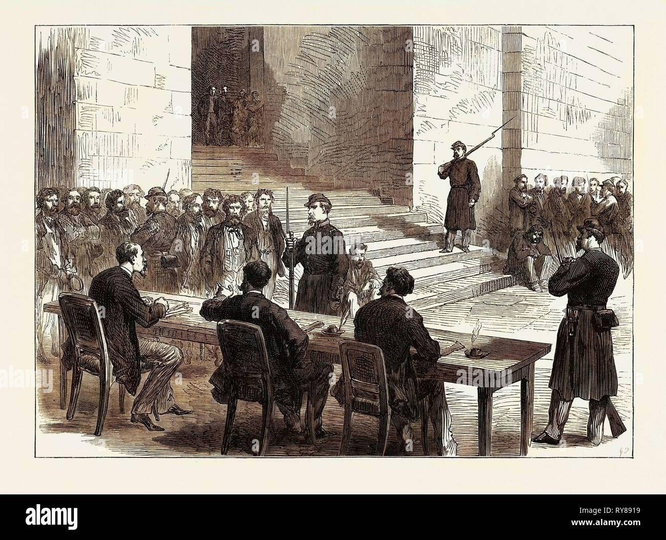 Die Kommunistischen Versuche in der Orangerie von Versailles: Abfragen der Gefangenen 1871 Stockfoto