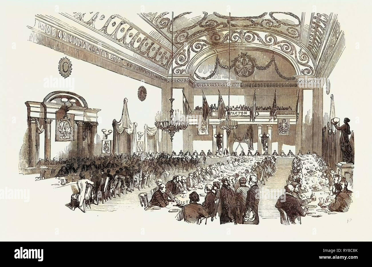 Abendessen zu Joseph Paxton, Esq., bei der neuen Assembly Rooms, Derby, am Dienstag Stockfoto