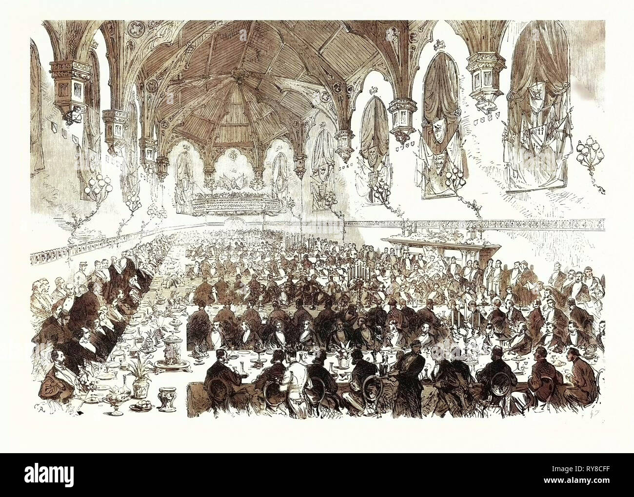 Die Mehrheit der Herzog von Norfolk: Abendessen in der Barons' Hall Arundel Castle 1869 Stockfoto
