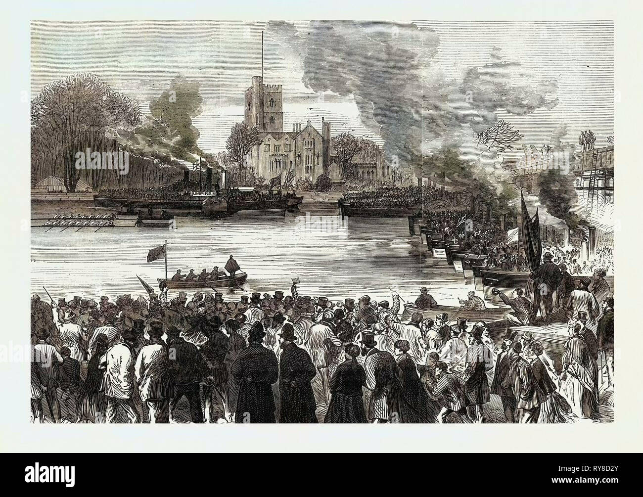 Universitäten von Oxford und Cambridge Boat Race: Der Start von Putney London UK 1869 Stockfoto