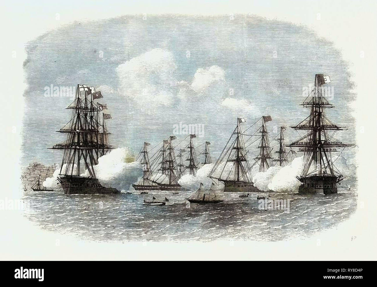 Besuch des Königs von Portugal zu den Englischen Kanal Flotte in Lissabon 1869 Stockfoto