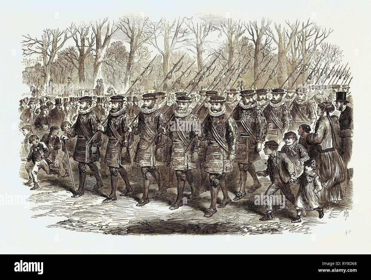 Die königliche Drawingroom: Yeomen der Wache marschieren zum Buckingham Palace, Großbritannien 1869 Stockfoto