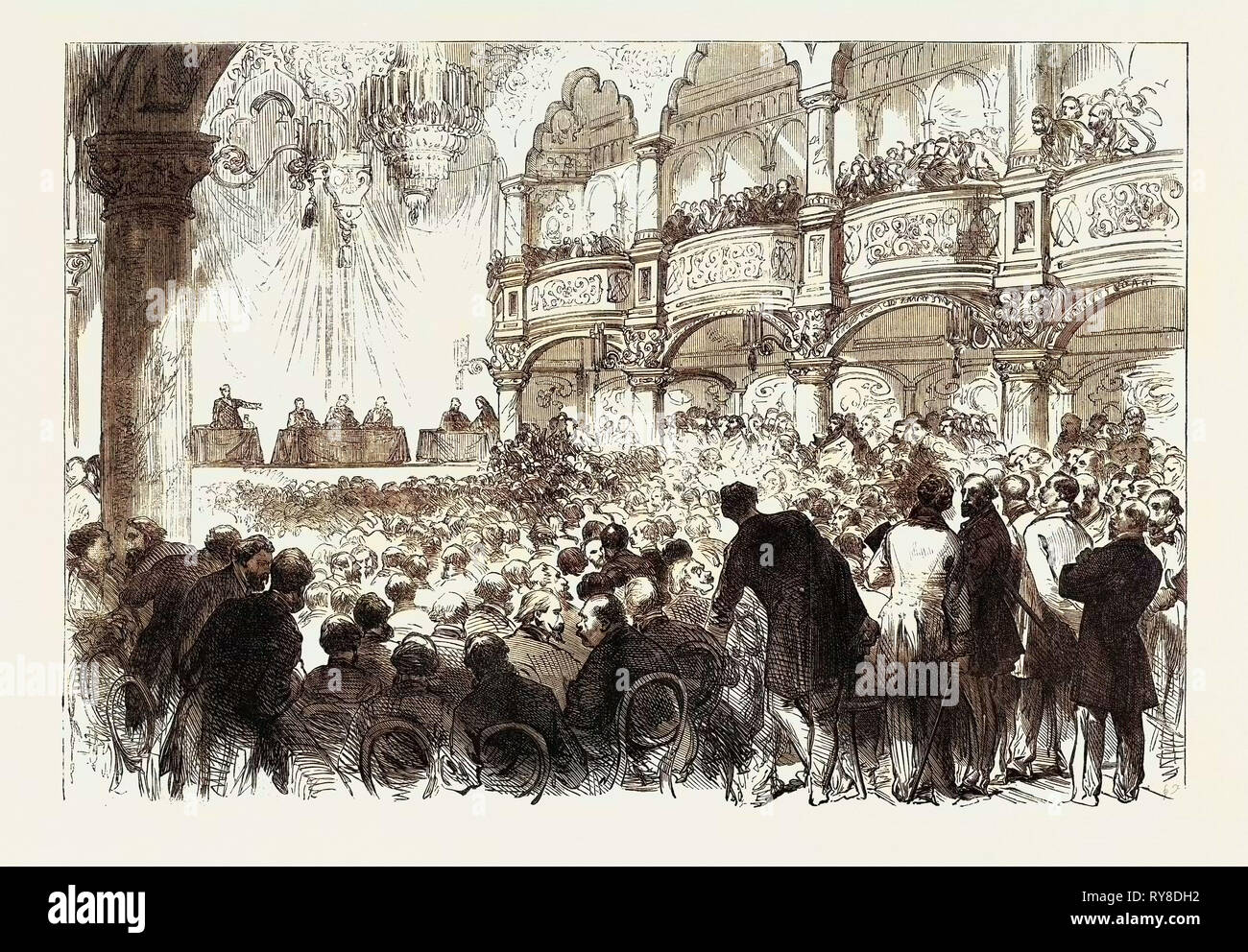 Die Wahlen in Paris: eine Besprechung in einem angesagten Viertel 1869 Frankreich Stockfoto