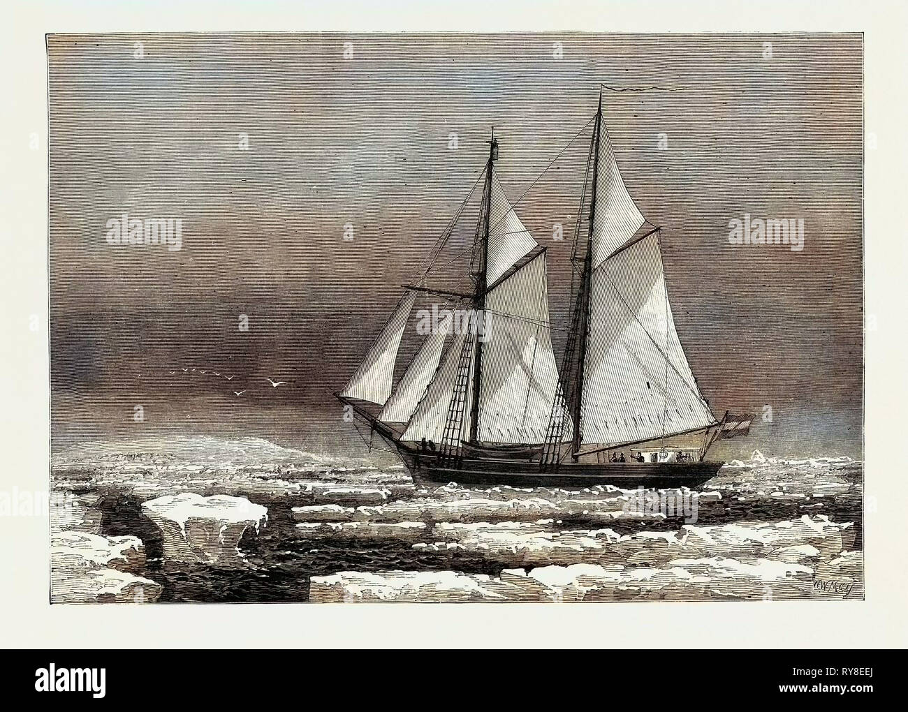 Die niederländische Arktis Expedition: Der Schoner Willem Barents Sichtung von Franz Joseph Land Sept. 7 1879 Stockfoto