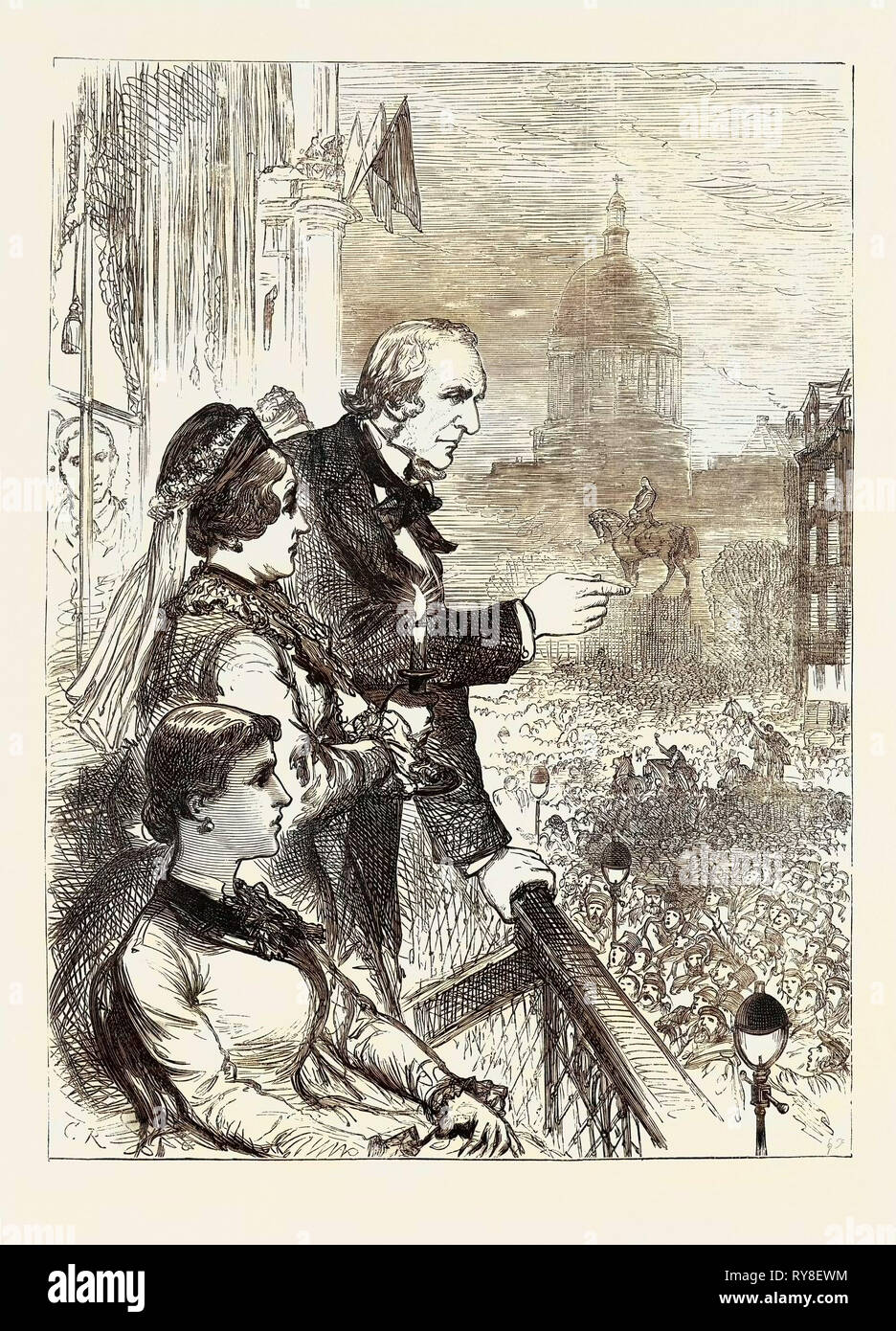 Die midlothian Wahl: Herr Gladstone der Masse Adressieren aus dem Balkon von Lord Rosebery House in der George Street Edinburgh 8:00 Uhr Montag, 5. April 1880 Stockfoto