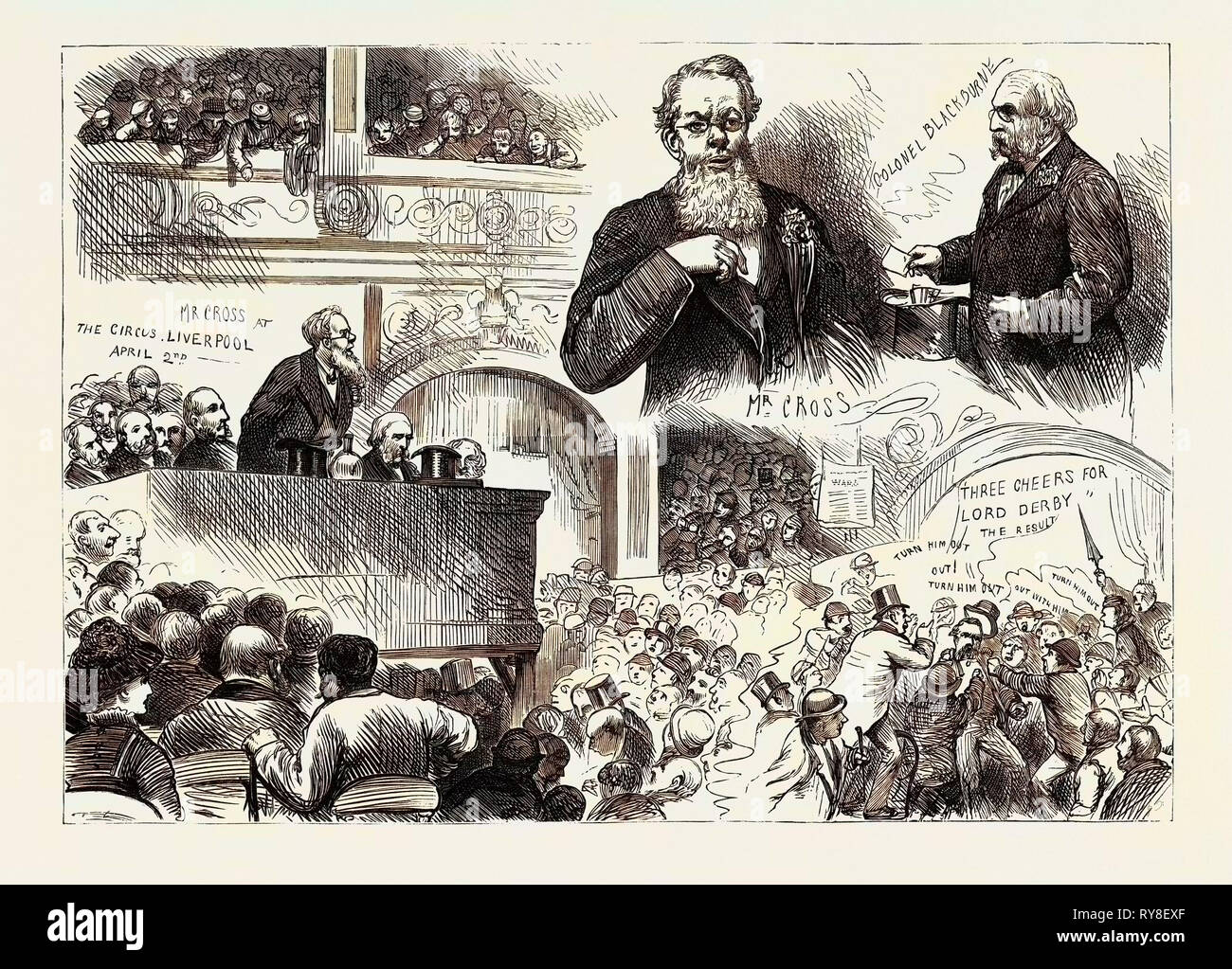 Die allgemeine Wahl: Konservative Sitzung bei Hengler's Circus Liverpool 1880 Stockfoto