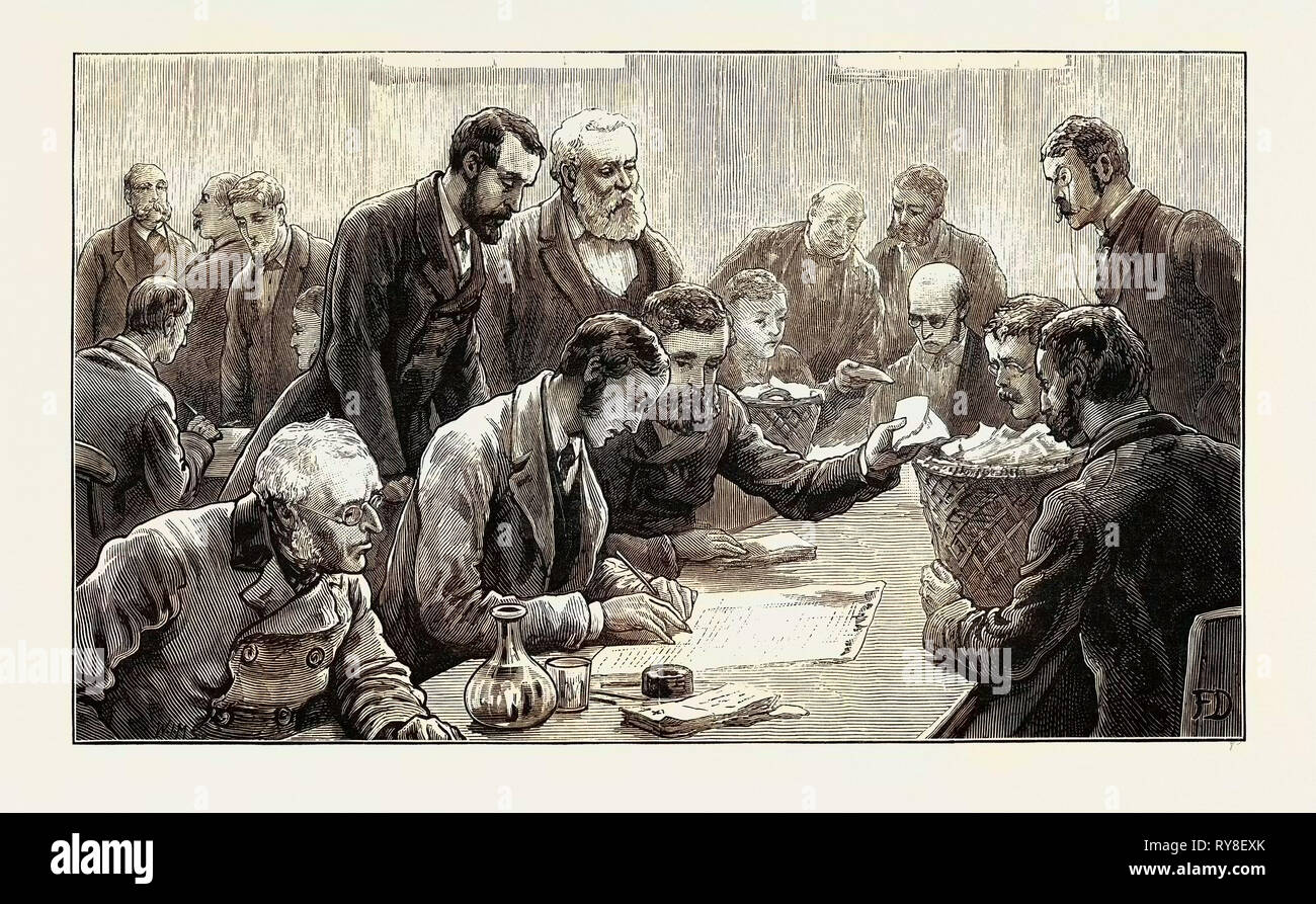 Die allgemeine Wahl: Zählung der Stimmen bei den Wahlen 1880 Southwark Stockfoto