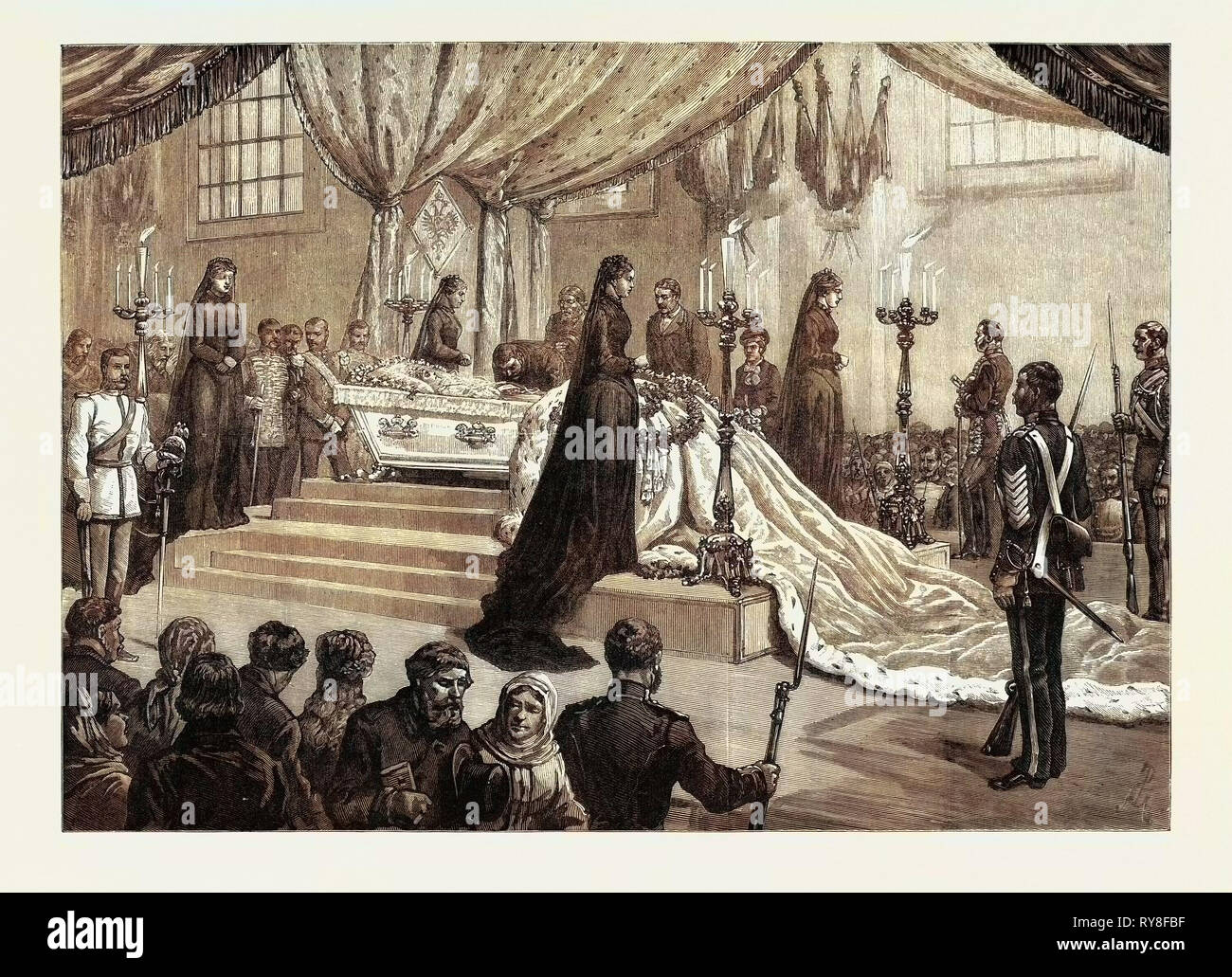 Beisetzung der Kaiserin von Russland in St. Petersburg: Die Lügen im Zustand in der Kathedrale von St. Peter und St. Paul 1880 Stockfoto