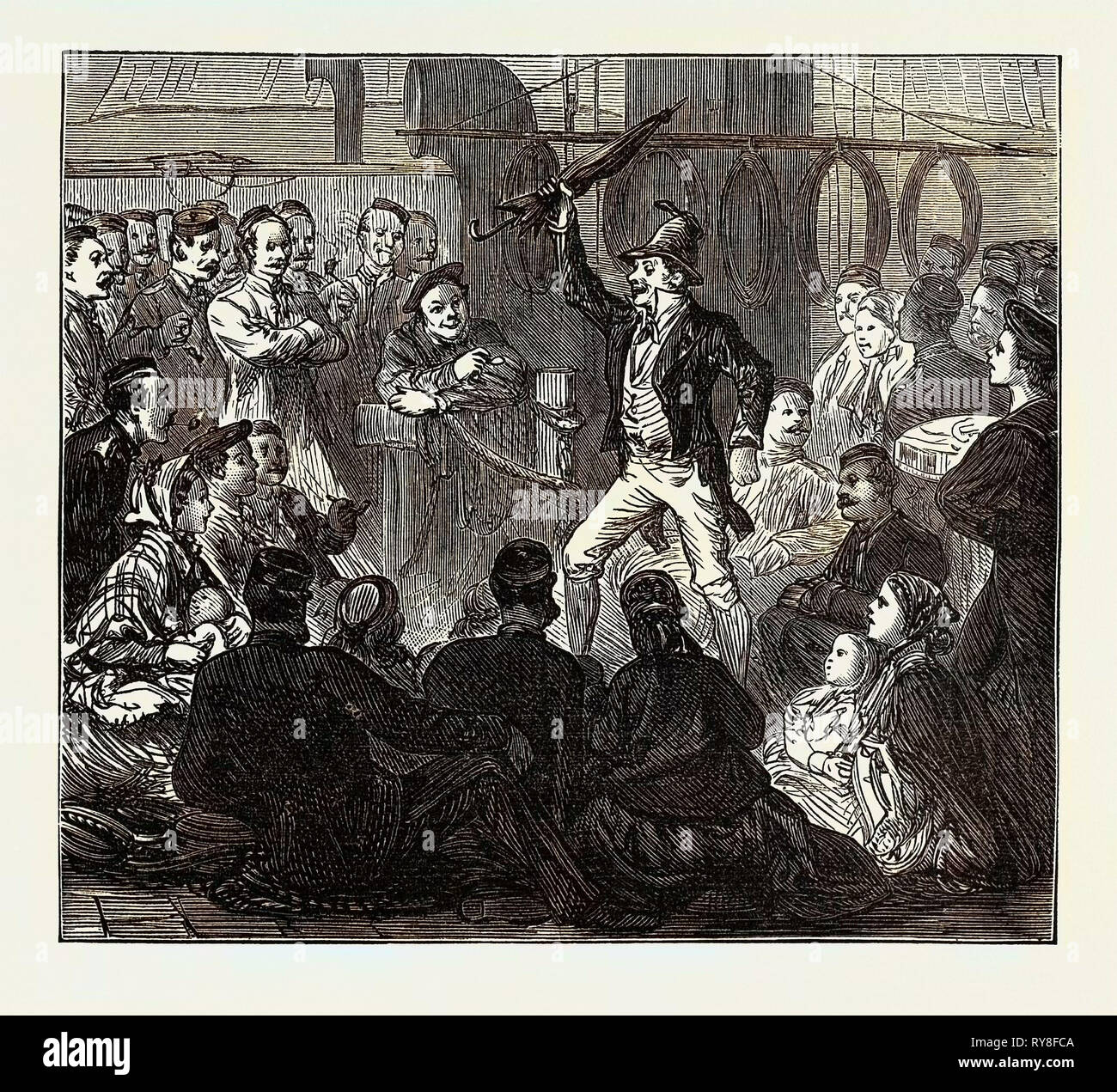 Das Leben an Bord einer Truppe Schiff: abendlichen Vergnügungen 1874 Stockfoto