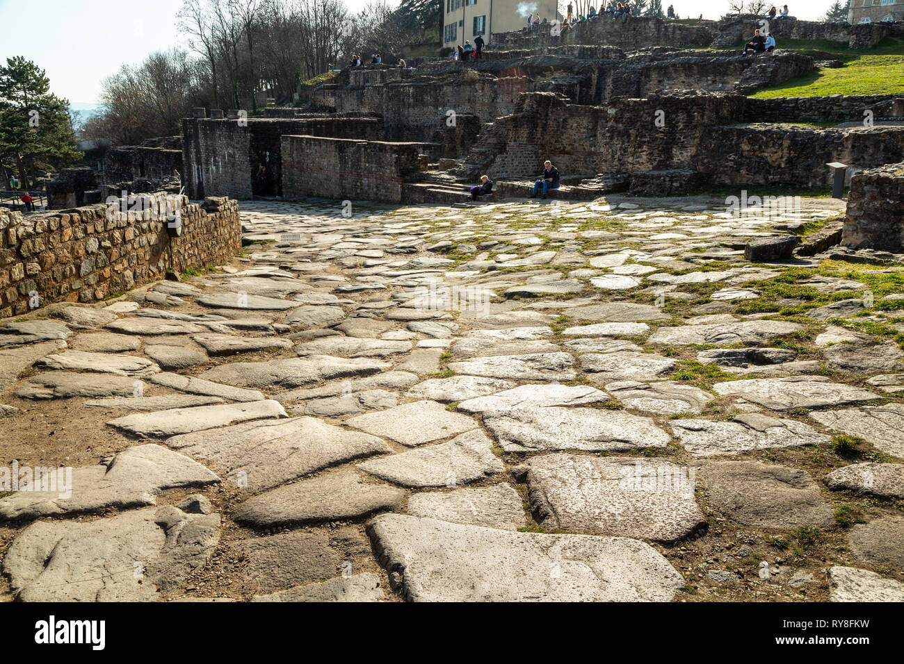 Straße in roman gallo Theater, Fourvière Hügel, Lyon Stockfoto