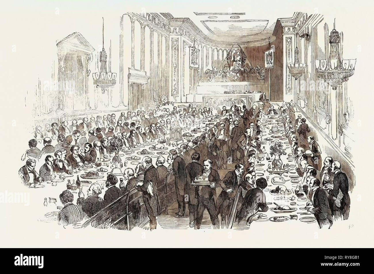 Abendessen im Dee's Hotel, Birmingham, der Verabschiedung des Patent Law Amendment Act, 1852 zu feiern. Stockfoto