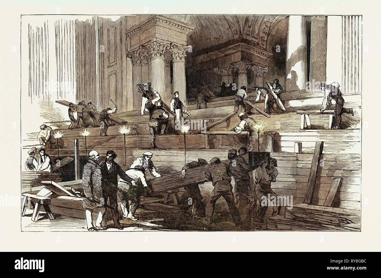 Vorbereitung in der St. Paul's Kathedrale, für die Beerdigung des Herzogs: Seitenschiff, durch Gaslicht, 1852 Stockfoto