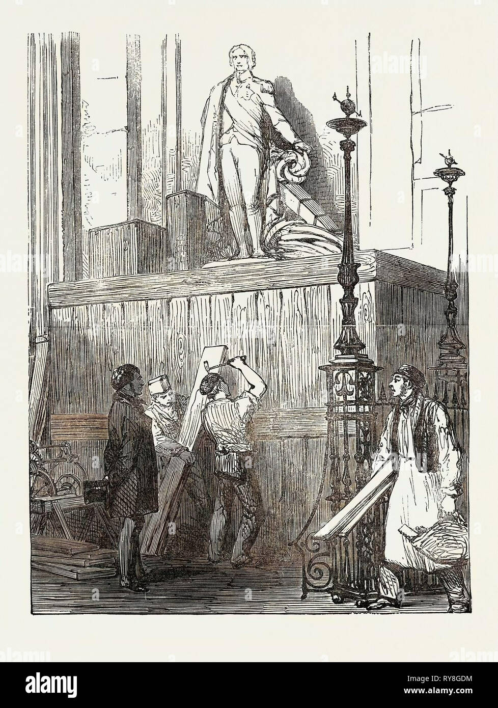 Die Vorbereitungen für die Beerdigung des Herzogs von Wellington, in der St. Paul's Cathedral: Die Nelson Denkmal, 1852 Stockfoto