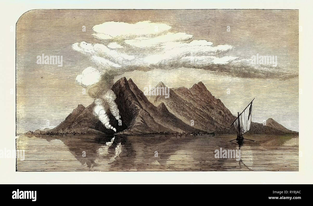 Vulkanausbruch auf der Insel Camiguin Philippinen 1871 Stockfoto