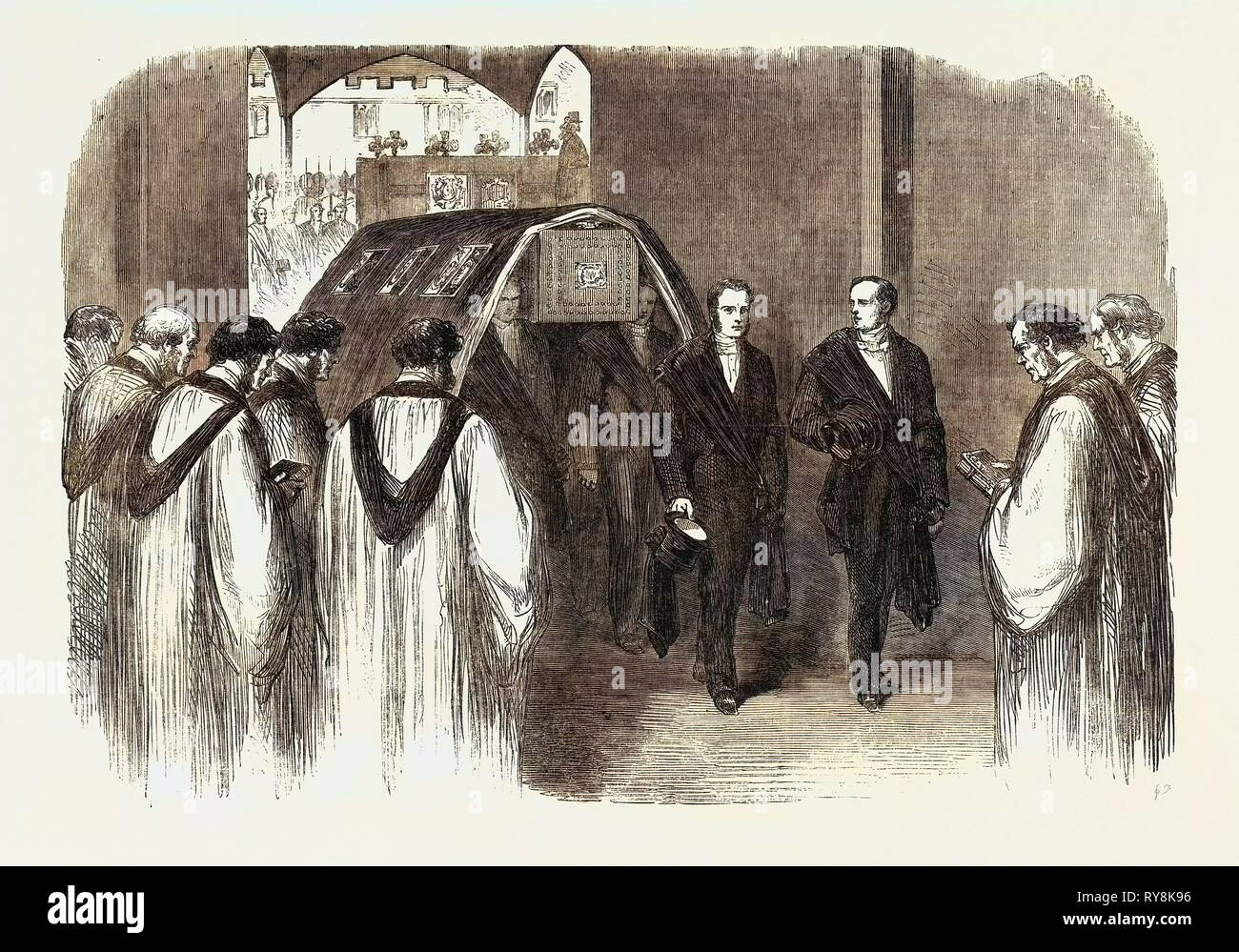 Die Rezeption des Körpers durch den Klerus am Eingang von St. George's Kapelle der Beerdigung seiner späten Königliche Hoheit der Prinzgemahl Prinz Albert Stockfoto