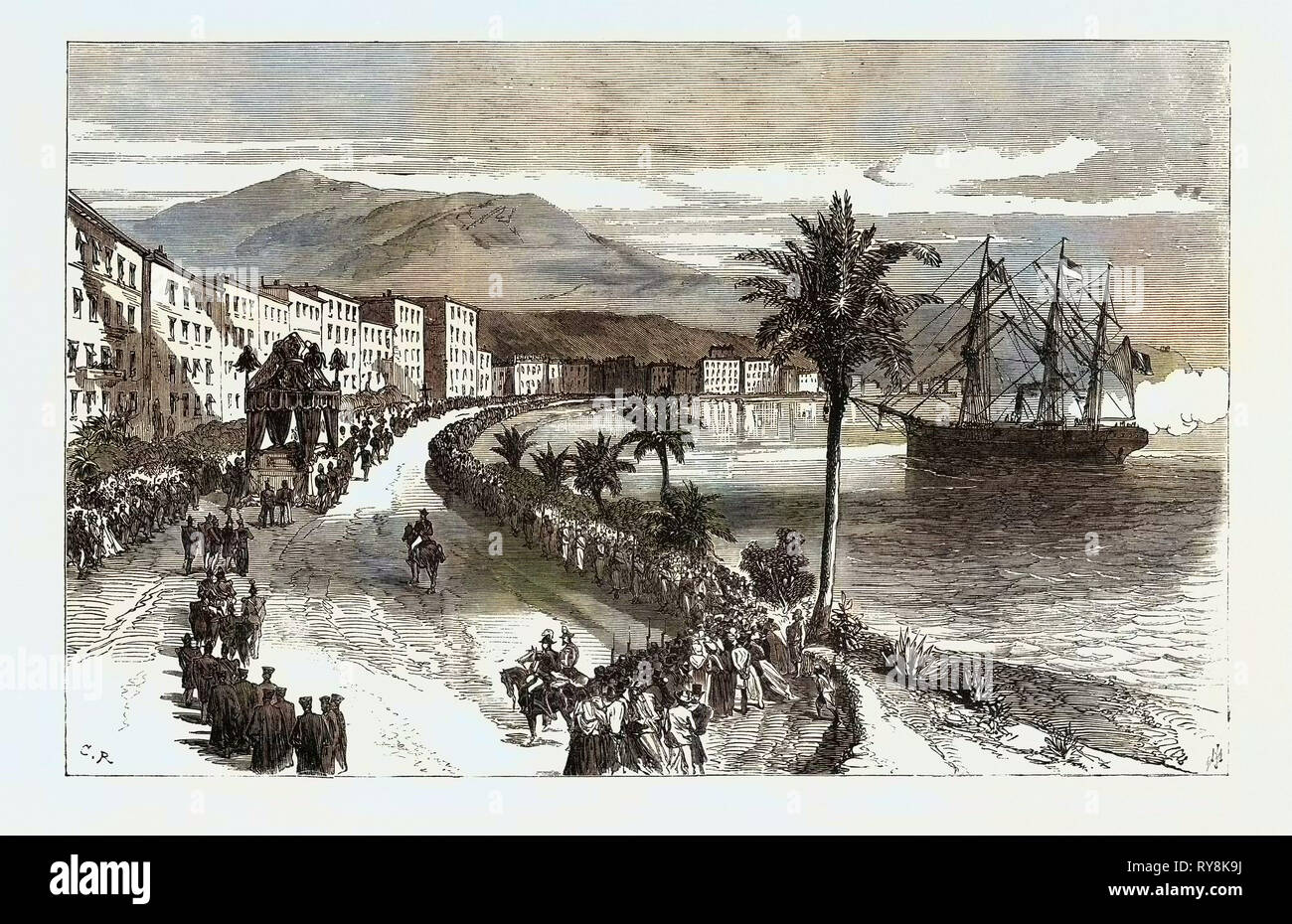 Trauerzug der späten König von Bayern in Nizza: Die Cortége entlang der Promenade Des Anglais 1868 Stockfoto