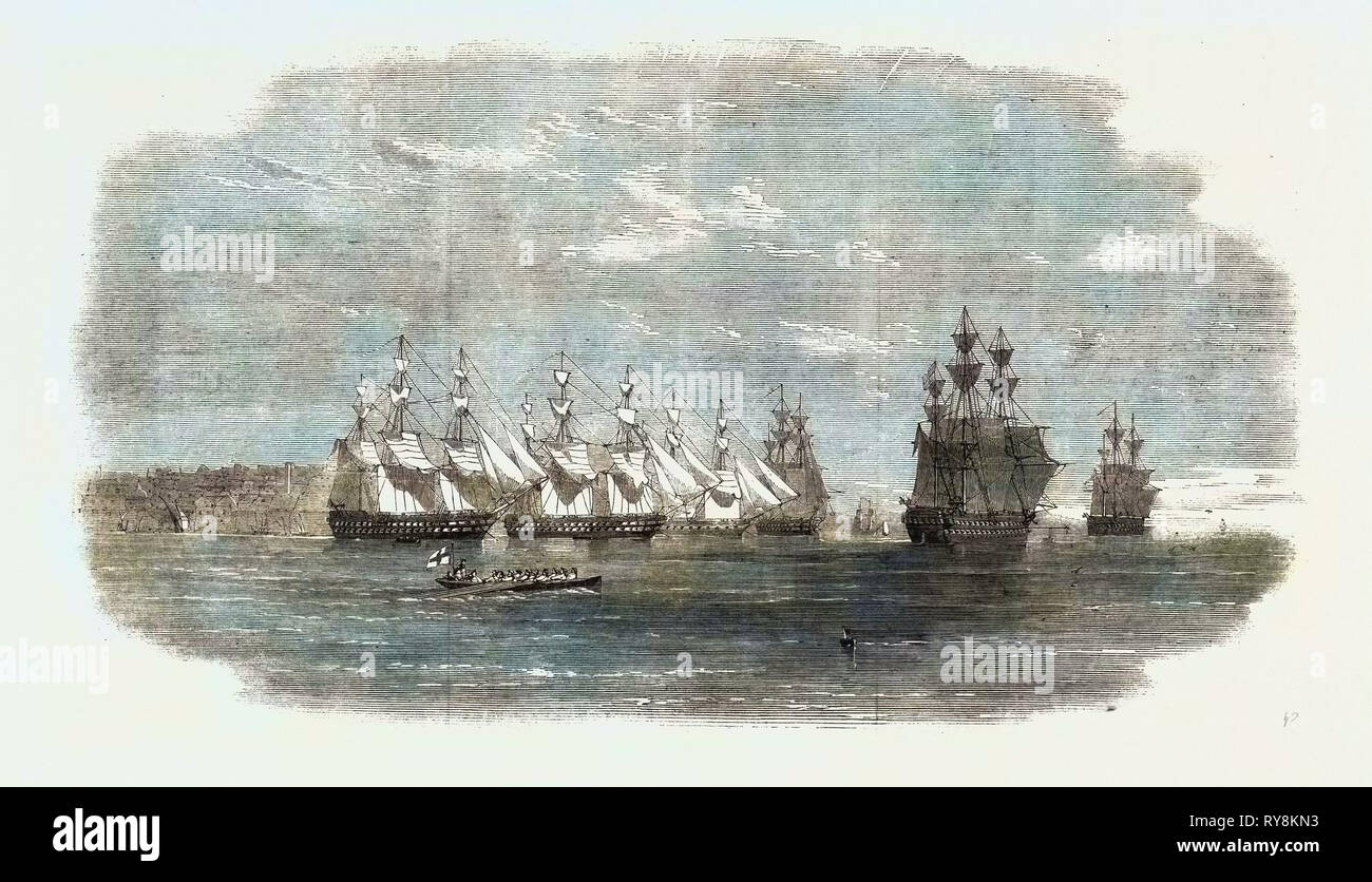 Die britische Flotte liegen in der Reede von Beyrout Stockfoto