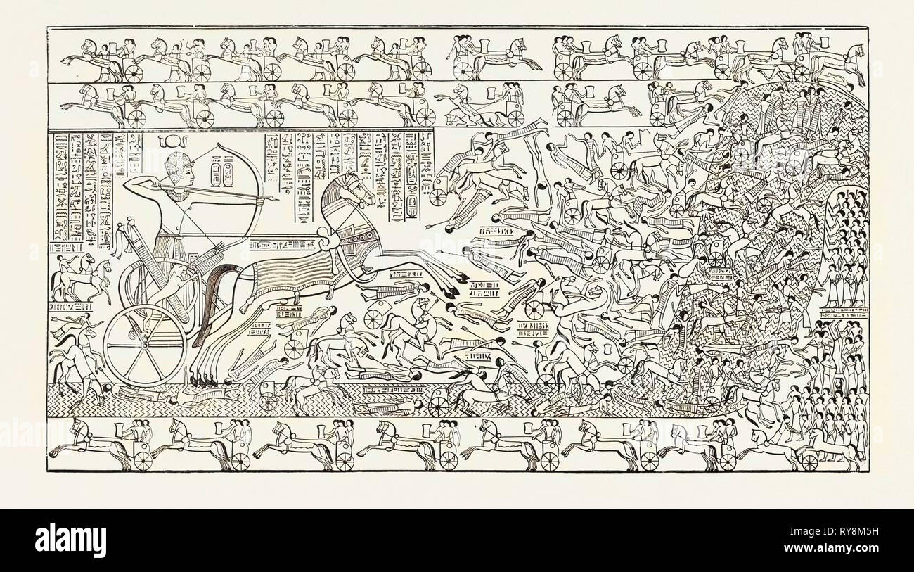 EIN KAMPF, AUS DEM RAMESSEUM. Ägypten, Gravur 1879 Stockfoto