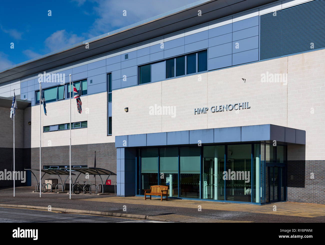 Außenansicht von HMP Glenochil Gefängnis in Clackmannanshire, Schottland, Großbritannien Stockfoto