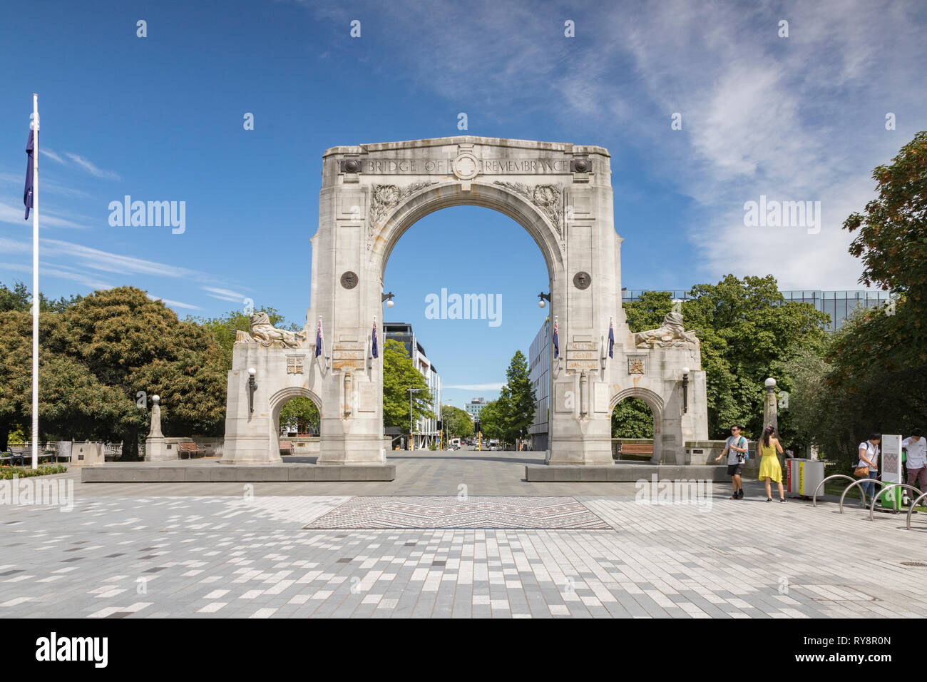 3. Januar 2019: Christchurch, Neuseeland - die Brücke der Erinnerung auf Cashel Street im Zentrum von Christchurch. Stockfoto