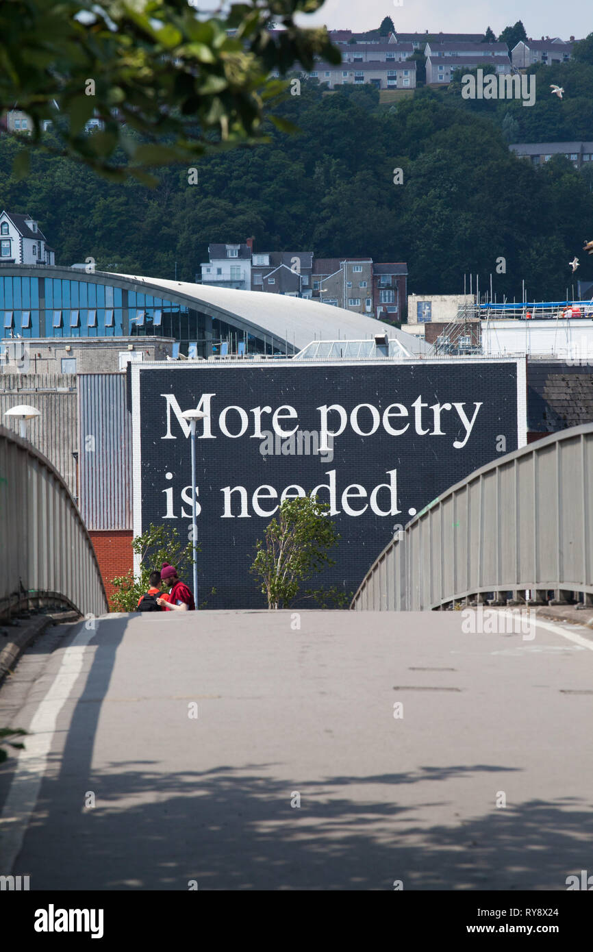 Poesie Schild am Geburtsort des Dichters Dylan Thomas in Swansea. In der Nähe der Markt befindet sich im Zentrum von Swansea Stockfoto